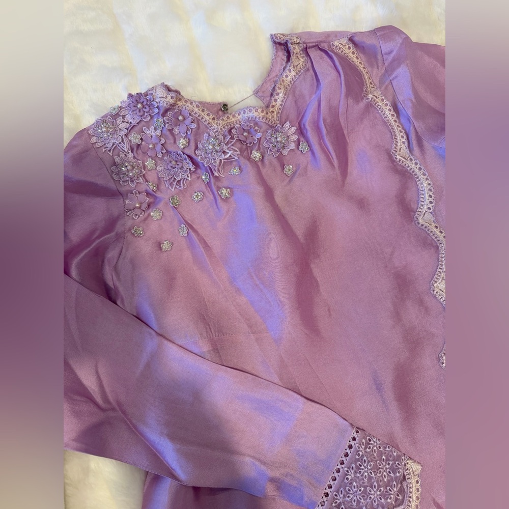 Farah Talib Aziz Pakistani Indian Lavender Raw Silk Wrap Shirt With Sleeves - Picture 10 of 15